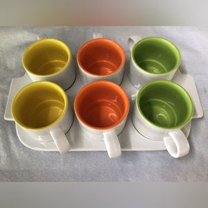 Crate and Barrel Tea/Coffee Cup Set with Tray